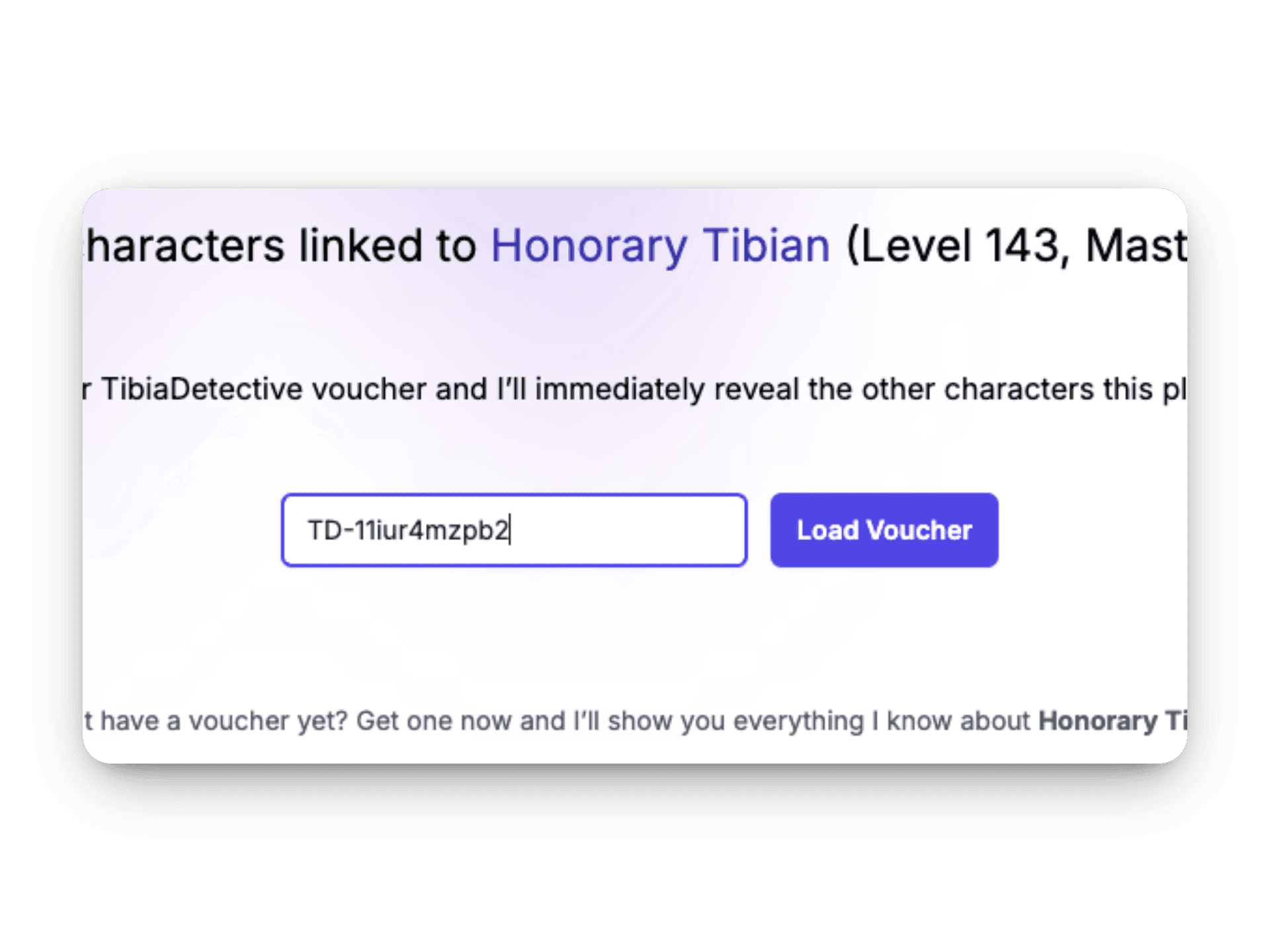 Voucher input field with an example voucher code entered.