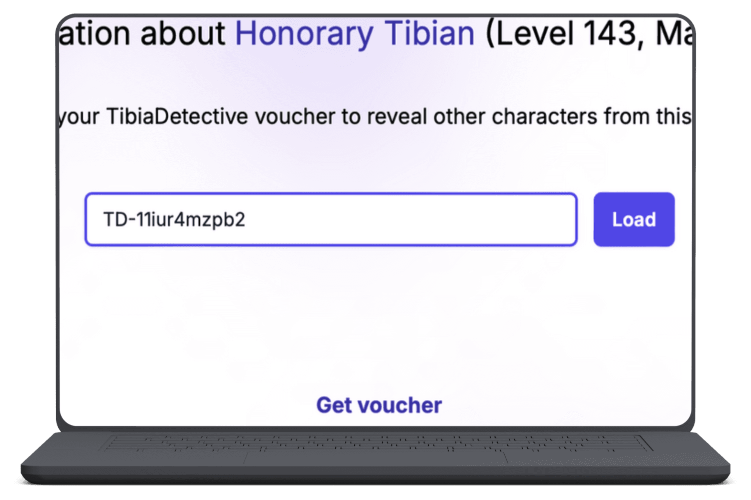 Voucher input field with an example voucher code entered.